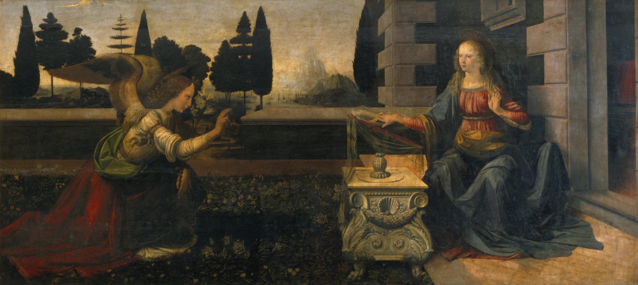 Zvěstování, 1472-75 (před restaurováním) od Leonardo da Vinci