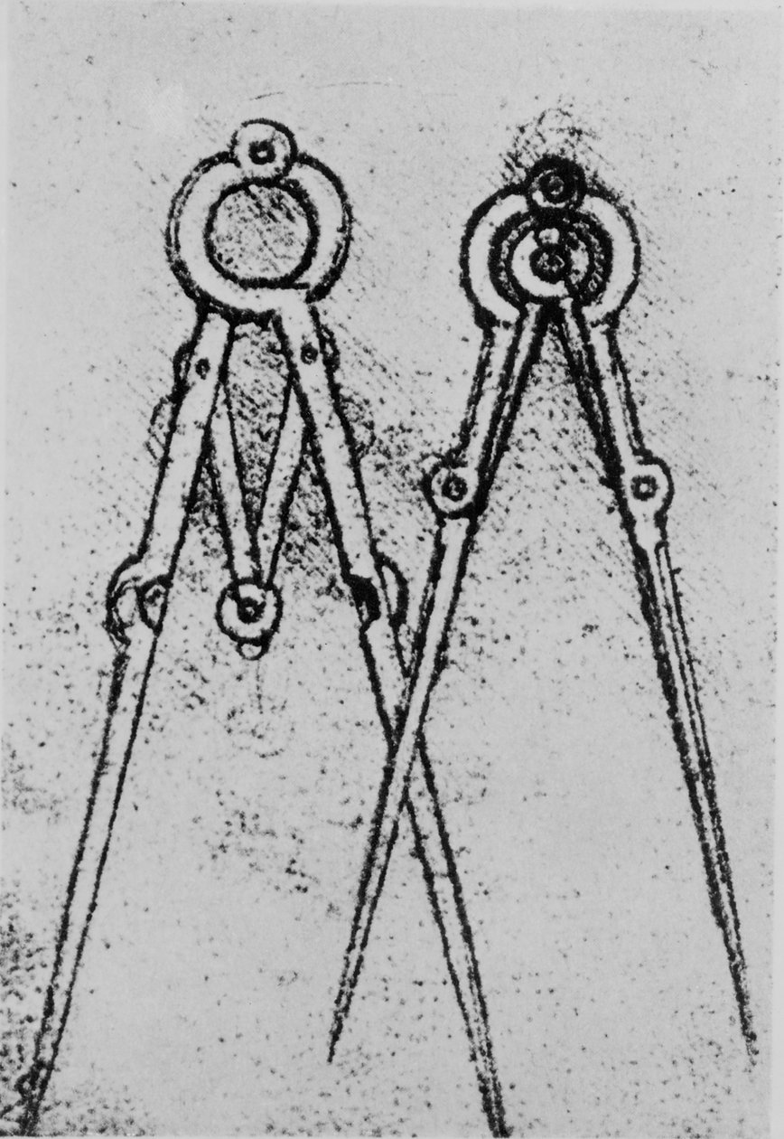 Dva typy nastavitelně otevíracího kompasu, fol. 108v z pařížského rukopisu H, 1493-4 od Leonardo da Vinci