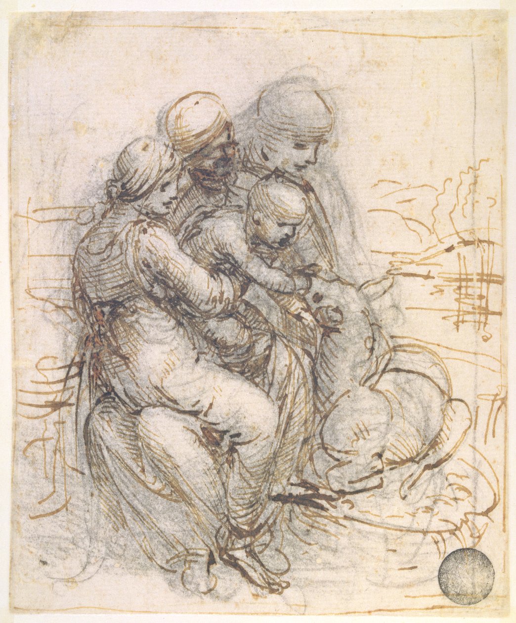 Panna a dítě se sv. Annou, kolem 1501-10 (pero a inkoust na papíře) od Leonardo da Vinci