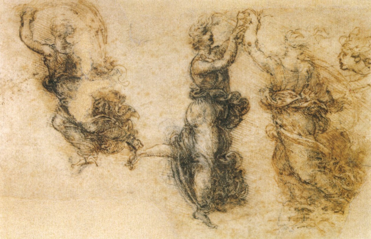 studie tří tančících postav od Leonardo da Vinci