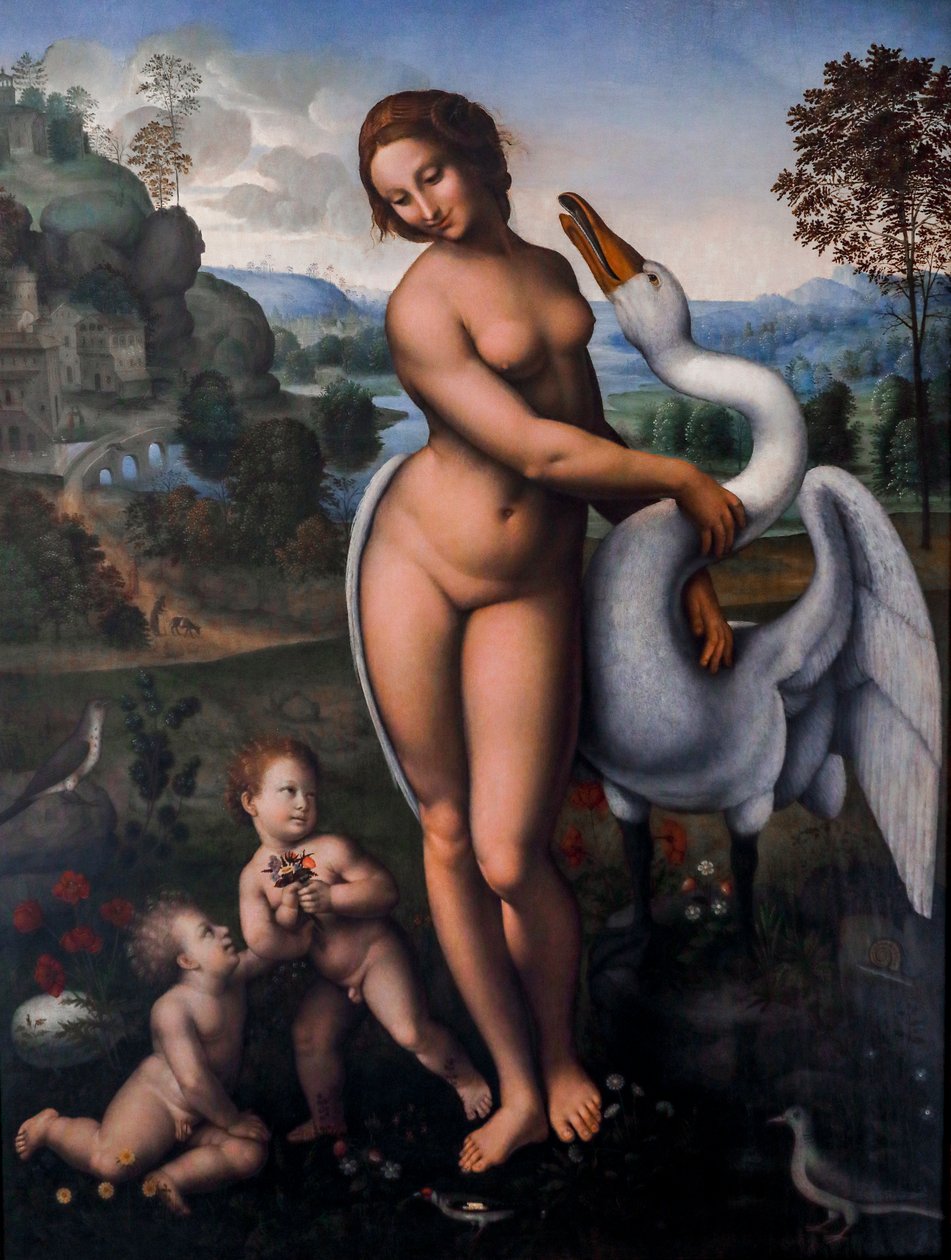 Leda a labuť, Olej na plátně od Leonardo da (after) Vinci