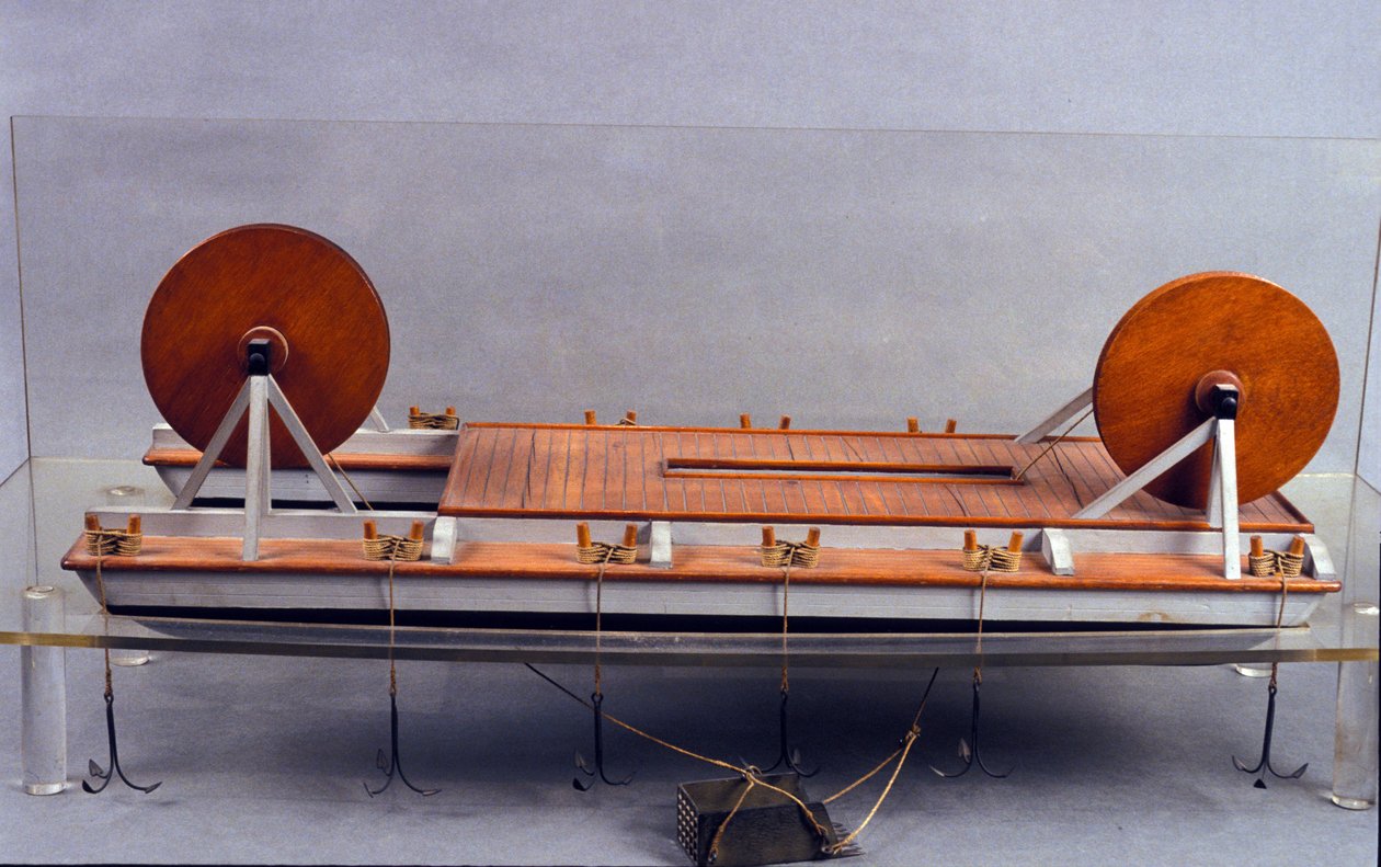 Říční bagr, model Leonarda de Vinci (Leonardo da Vinci) (1452 - 1519). Muzeum vědy a techniky, Milán. od Leonardo da (after) Vinci