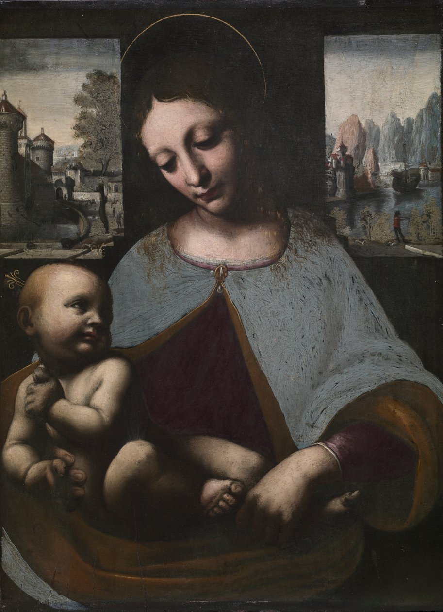 Panna a dítě, c. 1500 (olej na dřevě) od Leonardo da (circle of) Vinci