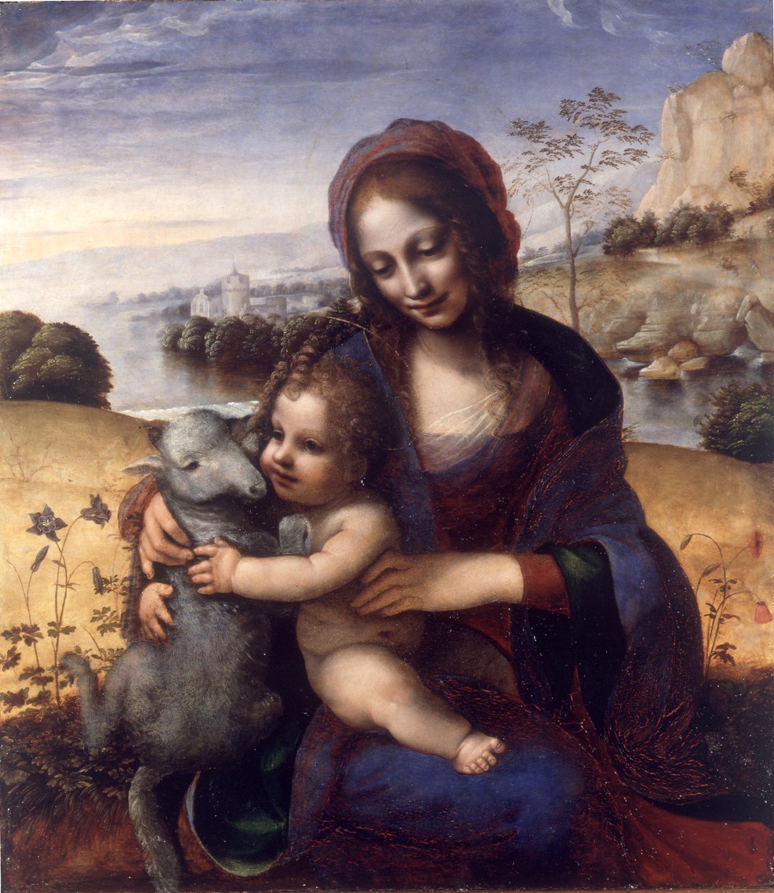 Madona a dítě s beránkem od Leonardo da (manner of) Vinci