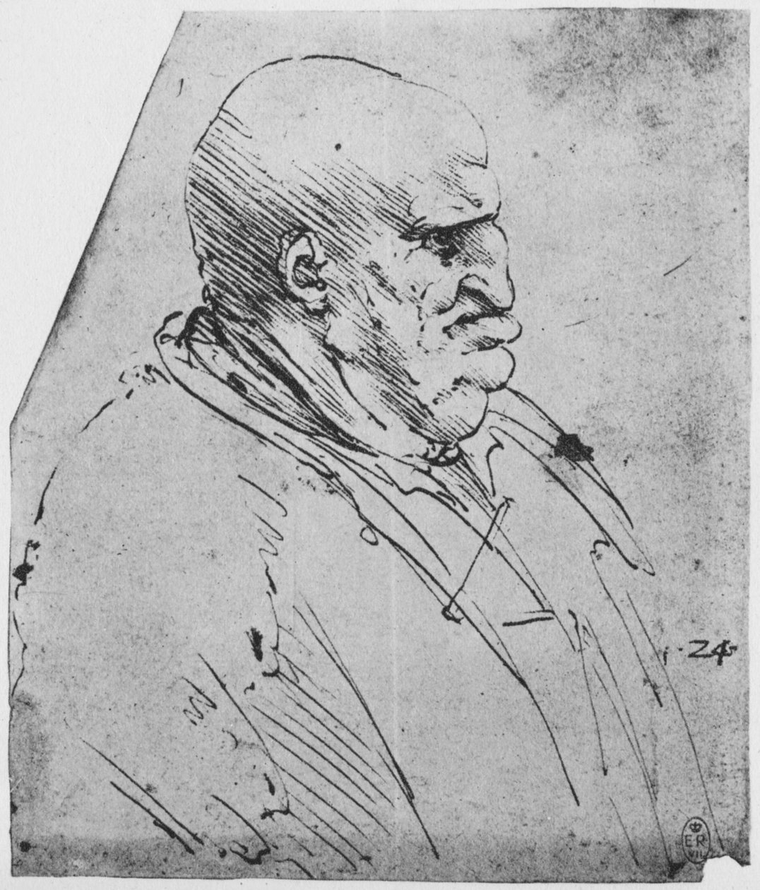Groteskní profil muže napravo, c1480 1945 od Leonardo da Vinci