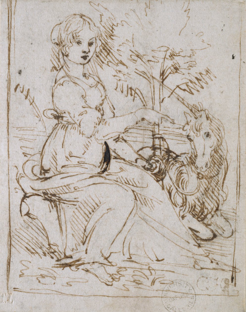 Dívka s jednorožcem, konec 70. let 14. století od Leonardo da Vinci