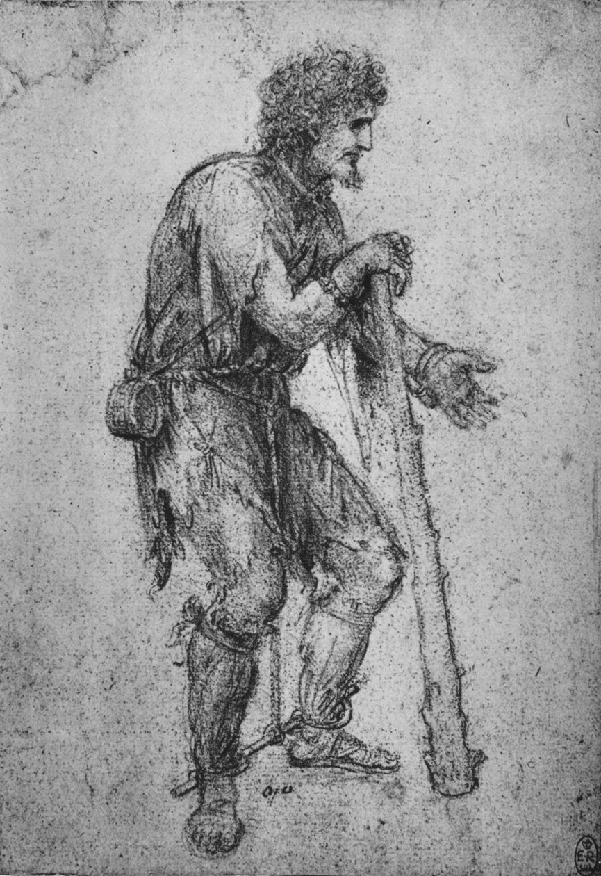 Muž s kyjem a spoutanýma nohama, c1480 1945 od Leonardo da Vinci