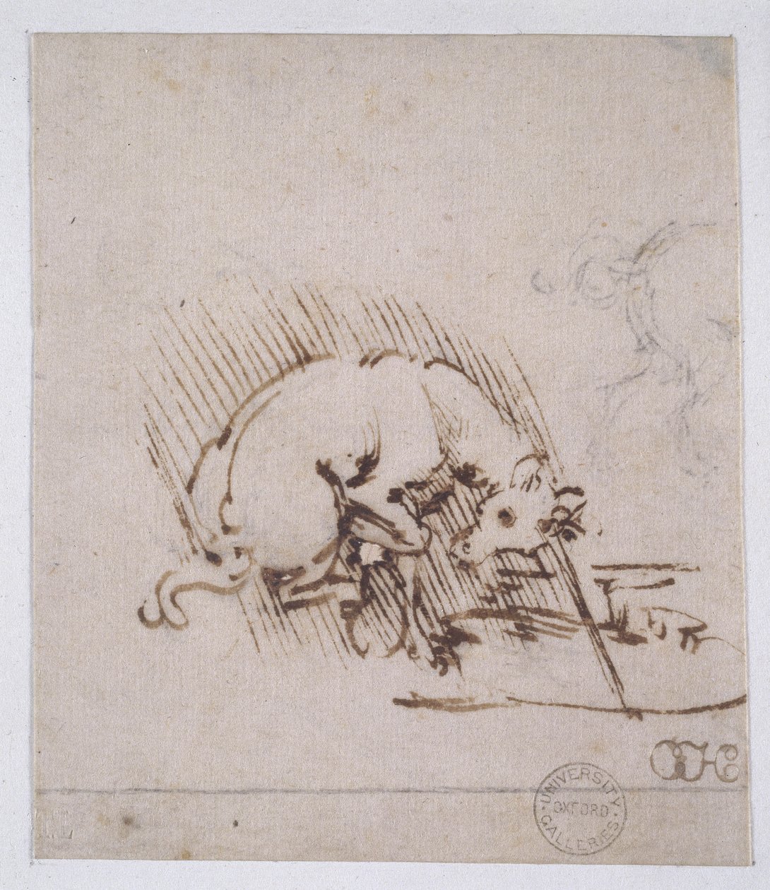 Jednorožec ponořující svůj roh do kaluže vody, cca 1481 (pero a inkoust a kovový hrot na papíře) od Leonardo da Vinci
