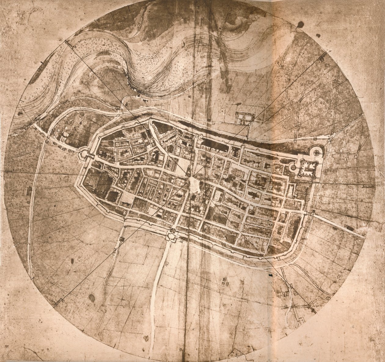 Mapa znázorňující město Imola, Itálie, c1472-c1519 1883 od Leonardo da Vinci