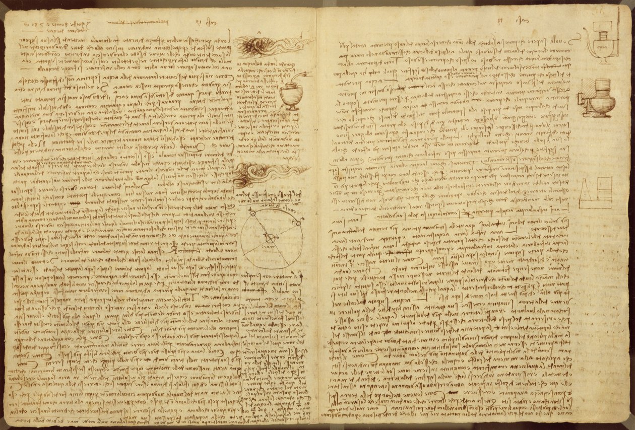 Stránka z Codexu Leicester, 1508-12 (sépiový inkoust na lněném papíře) od Leonardo da Vinci