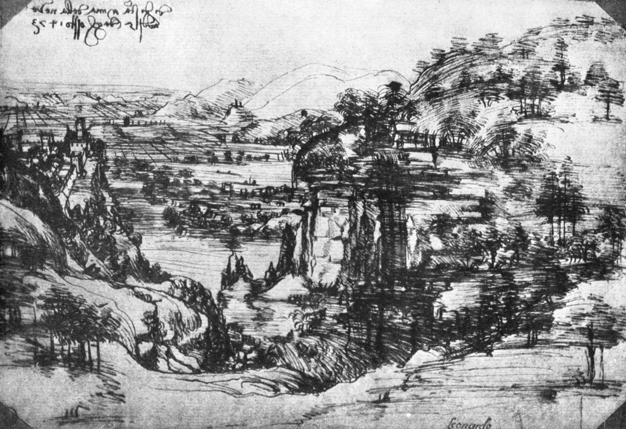 Náčrt vyhlídky na krajinu, 15. století 1930. od Leonardo da Vinci