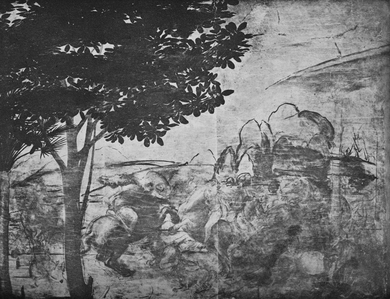 Klanění tří králů - Bitva jezdců v dálce vpravo, c1481 1945 od Leonardo da Vinci