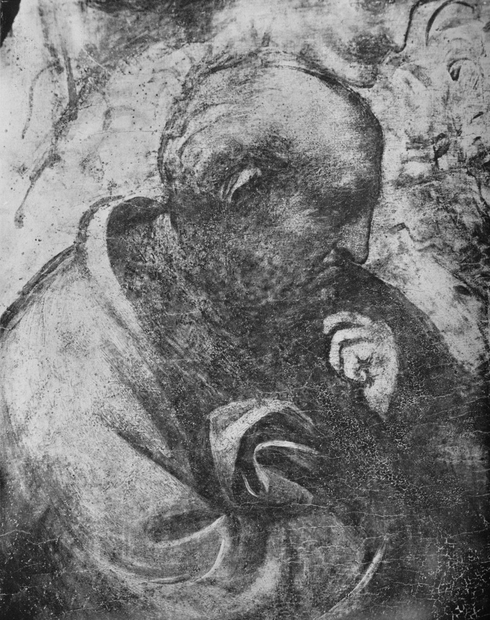 Klanění tří králů - Hlava filozofa vlevo, c1481 1945 od Leonardo da Vinci