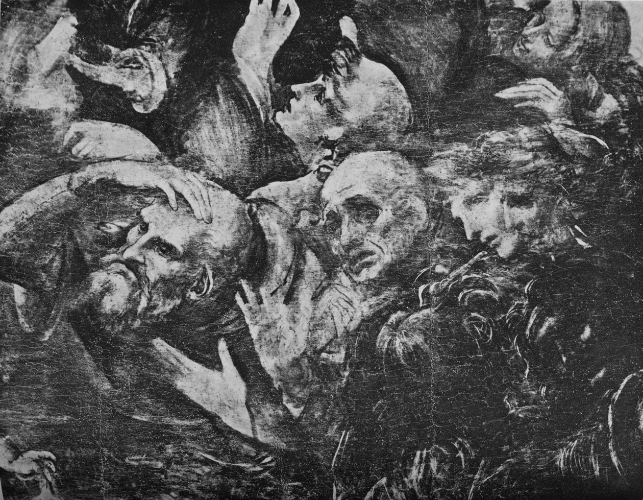 Klanění tří králů - Vedoucí skupiny za klečícím králem vpravo, c1481 1945 od Leonardo da Vinci