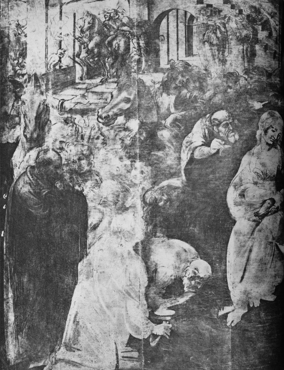 Klanění tří králů – levá spodní část, c1481 1945 od Leonardo da Vinci