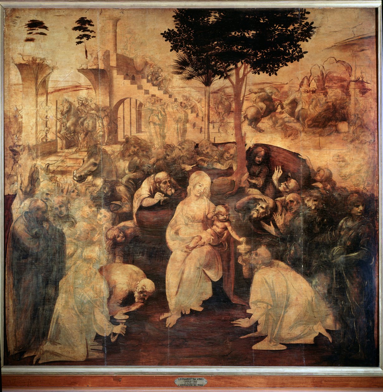Klanění tří králů - olej na dřevě od Leonardo da Vinci