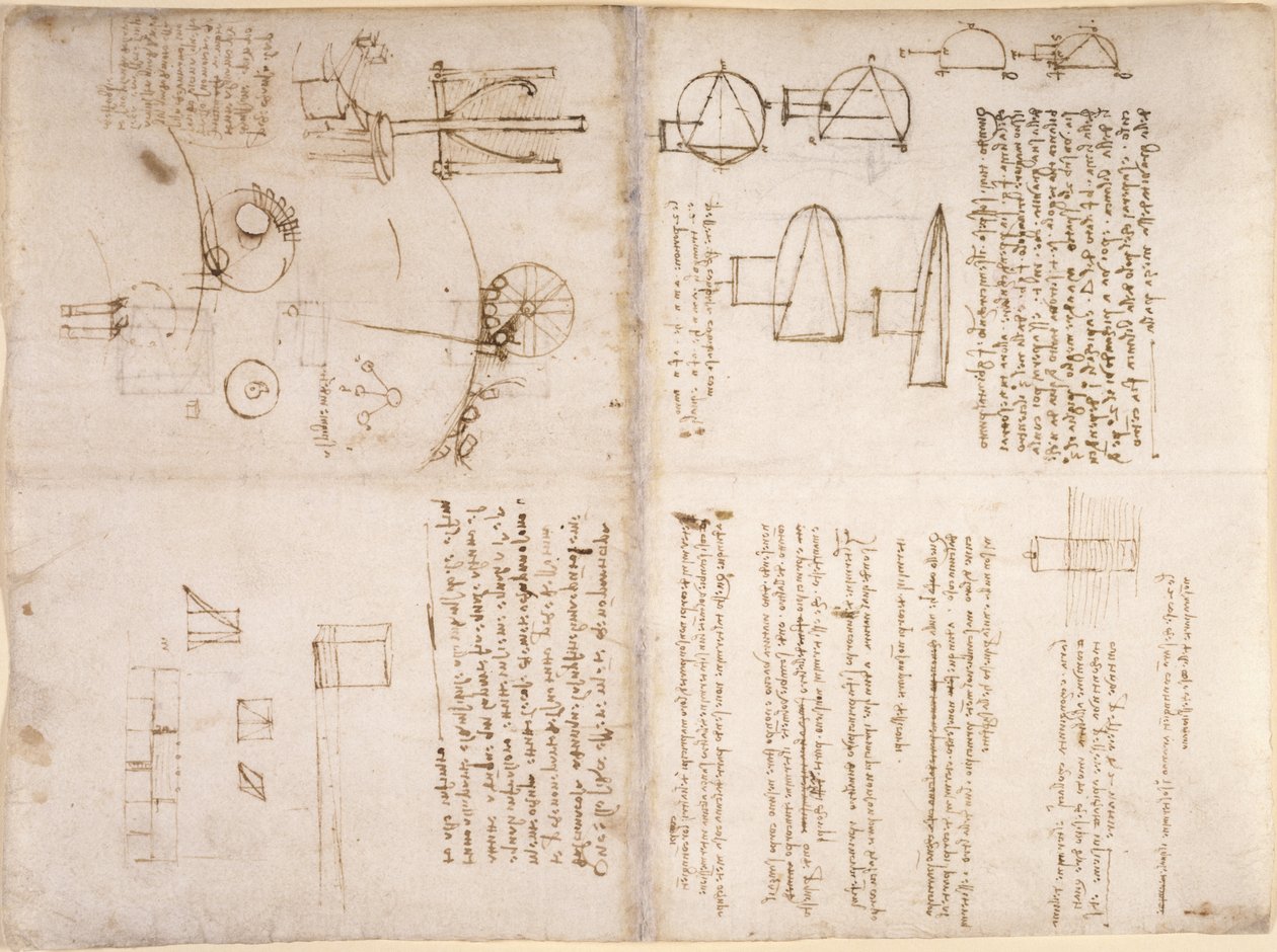 Arundel 263, f.133v, f.130r, Poznámky, schematické náčrty a diagramy z 