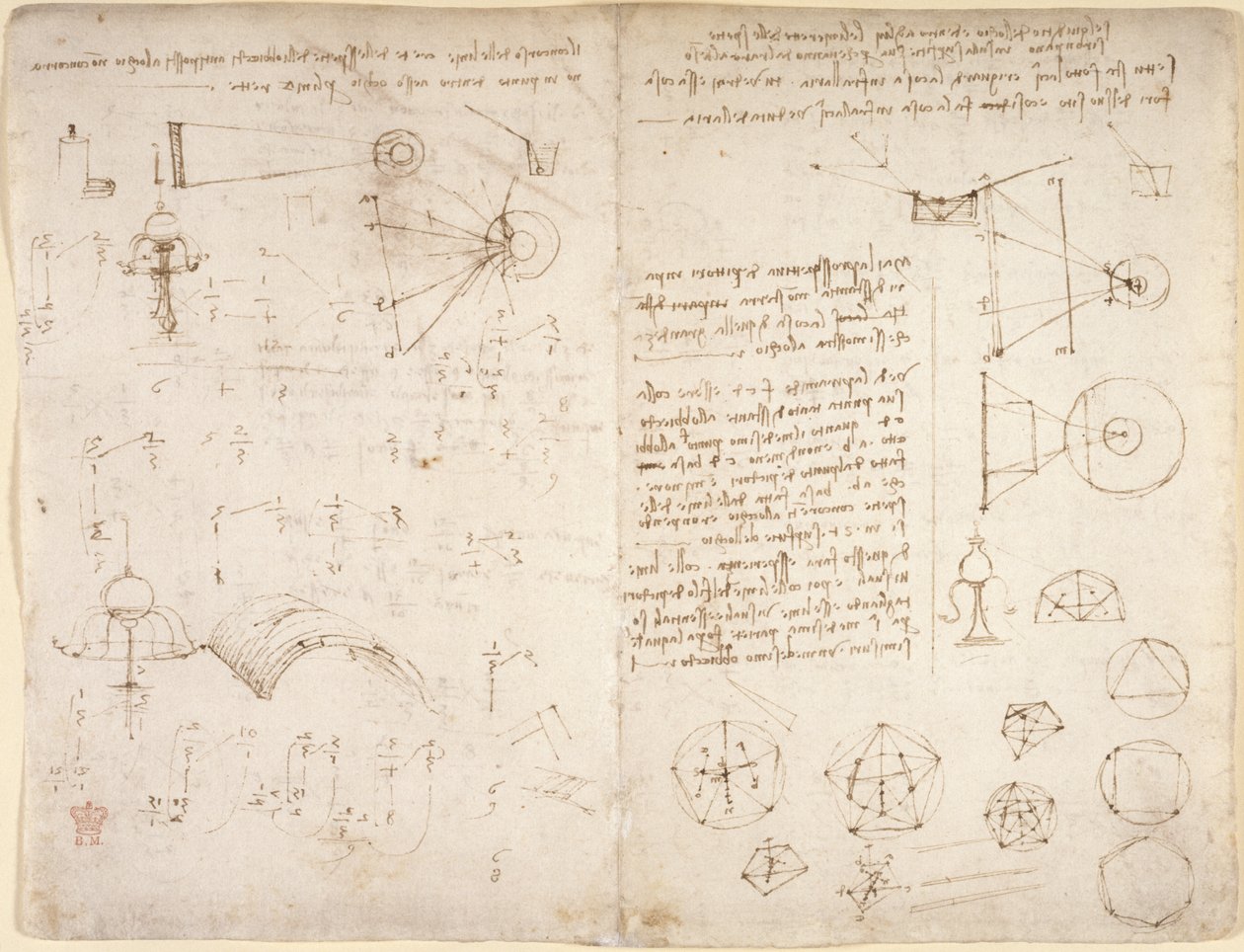 Arundel 263, f.221v, f.220 Poznámky, diagramy a náčrtky z 