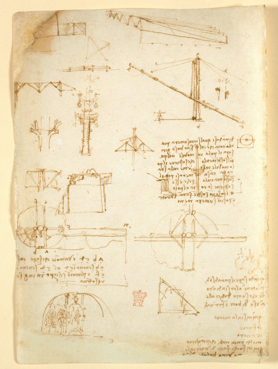 Arundel 263 f.231v, poznámky a náčrtky mechaniky, z 