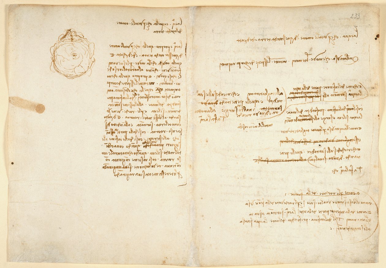 Arundel 263 f.236v, f.233 Poznámky k vodě; skica znázorňující pozemskou zeměkouli z 