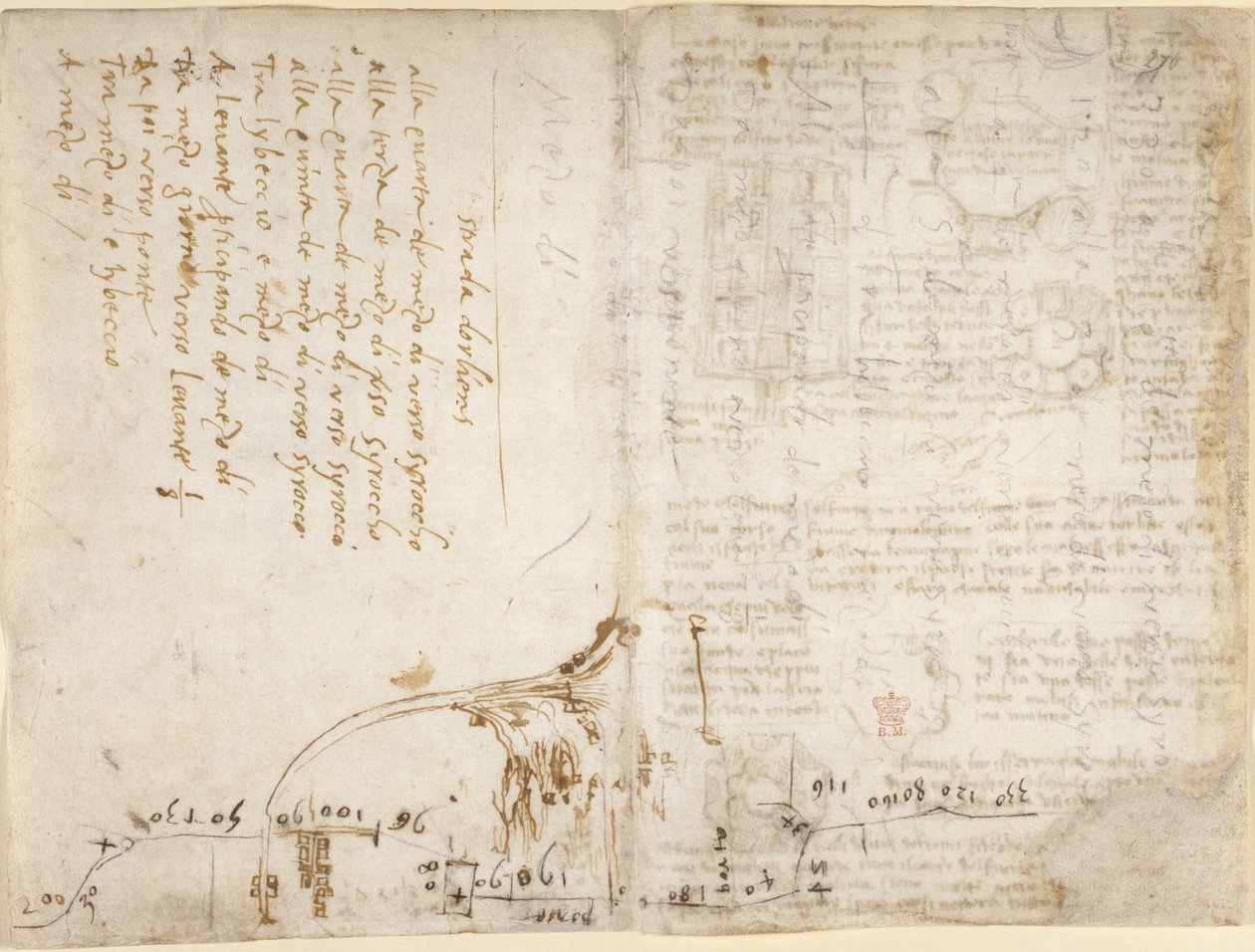 Arundel 263, f.263v, f.270 Poznámka a náčrt popisující itinerář 