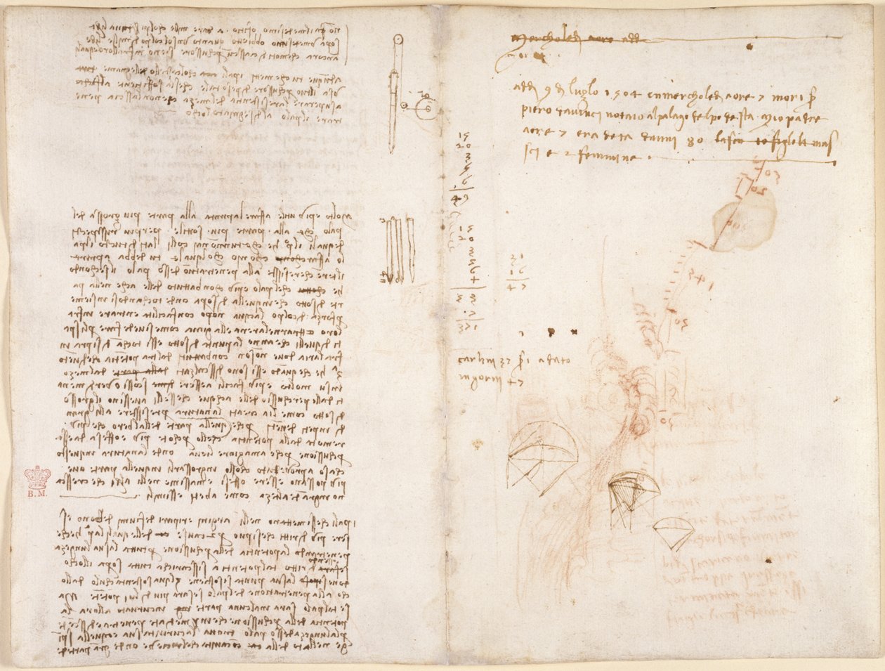 Arundel 263, f.277v, f.272 Poznámky a náčrtky mechaniky, z 