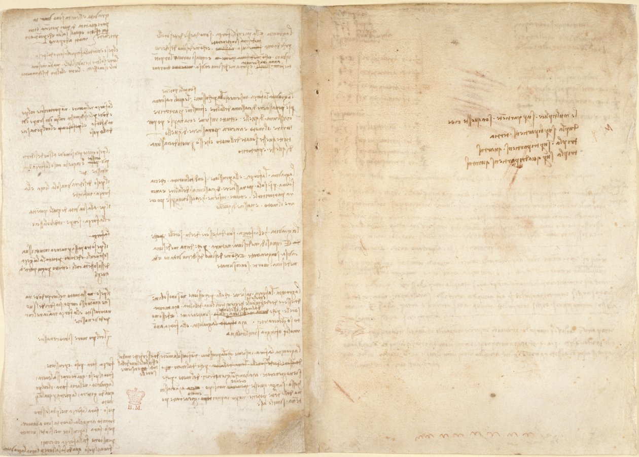 Arundel 263, f.37v, f.38r Poznámky k mechanice, z 