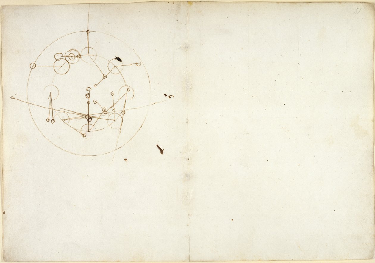 Arundel 263, f.52v, f.51 Schéma hydraulického kola, z 
