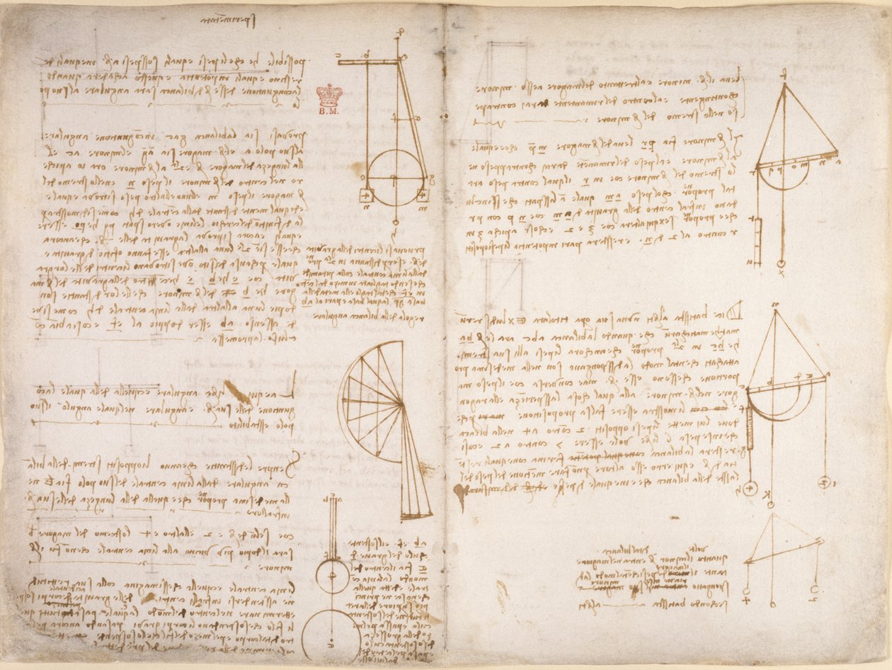 Arundel 263, f.67v, f.66 Poznámky a schémata mechaniky, z 