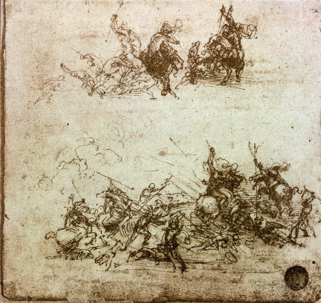 Battle of Horsemen Studium pro bitvu o Anghiari od Leonardo da Vinci