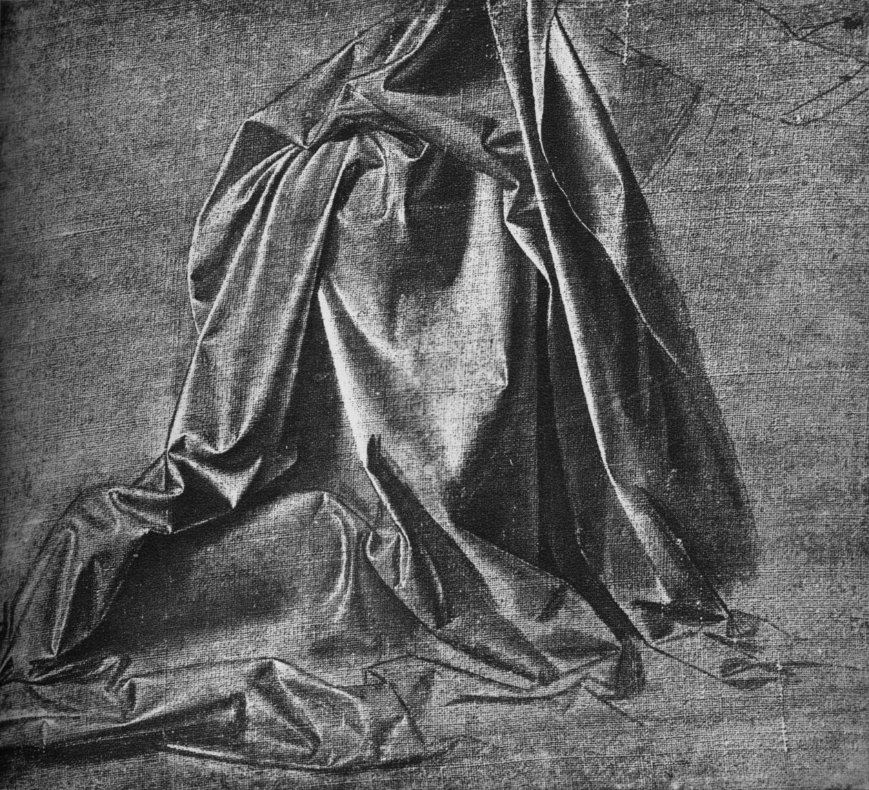 Odlitek Drapery pro postavu klečící vpravo, c1470 1945 od Leonardo da Vinci