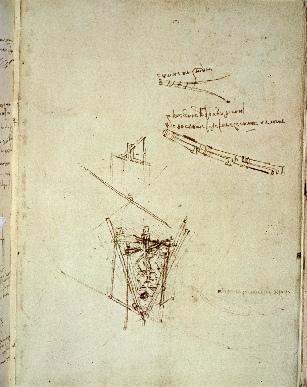 Návrh létajícího stroje (tužka na papíře) od Leonardo da Vinci