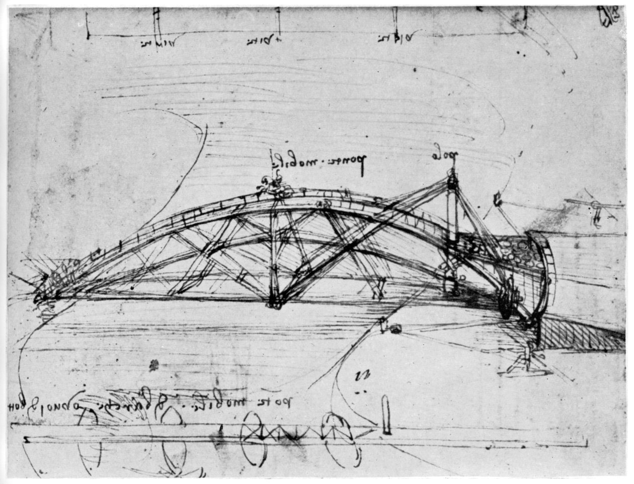 Návrh pro parabolický otočný most, 1480-1490 1954. od Leonardo da Vinci