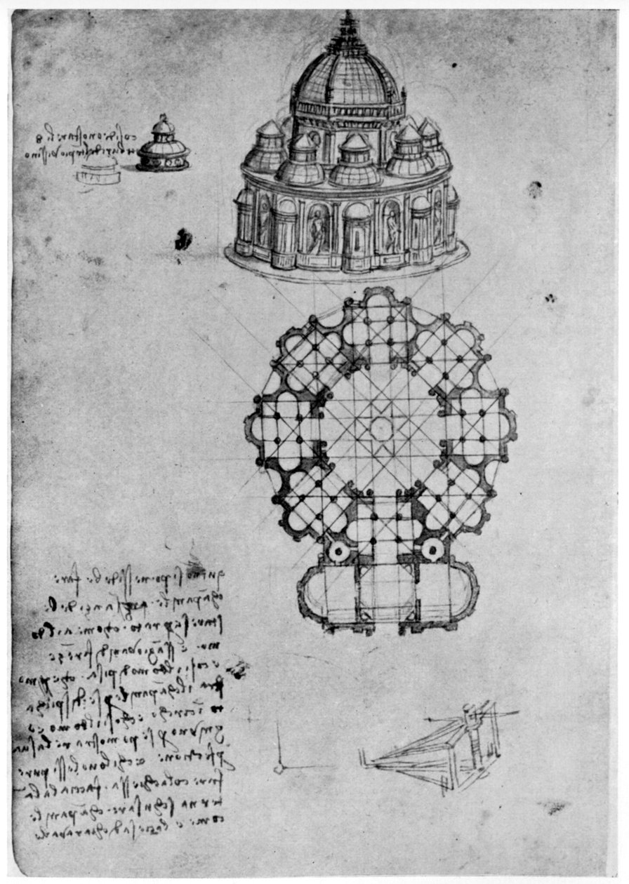 Návrhy na centrální kostel, c1488 1954. od Leonardo da Vinci