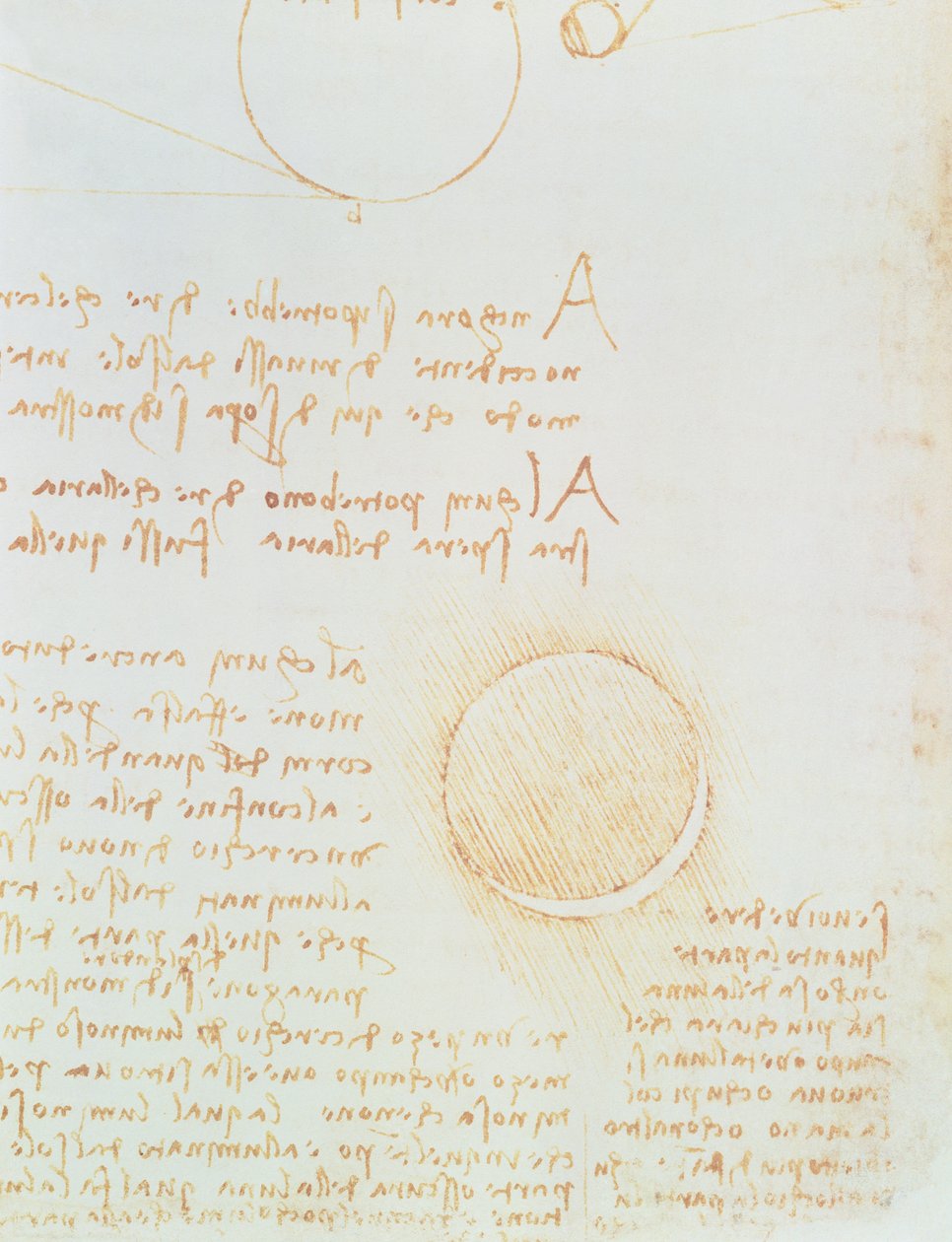 Detail fol. 2r, z Codexu Leicester, ukazující vnější svítivost Měsíce od Leonardo da Vinci