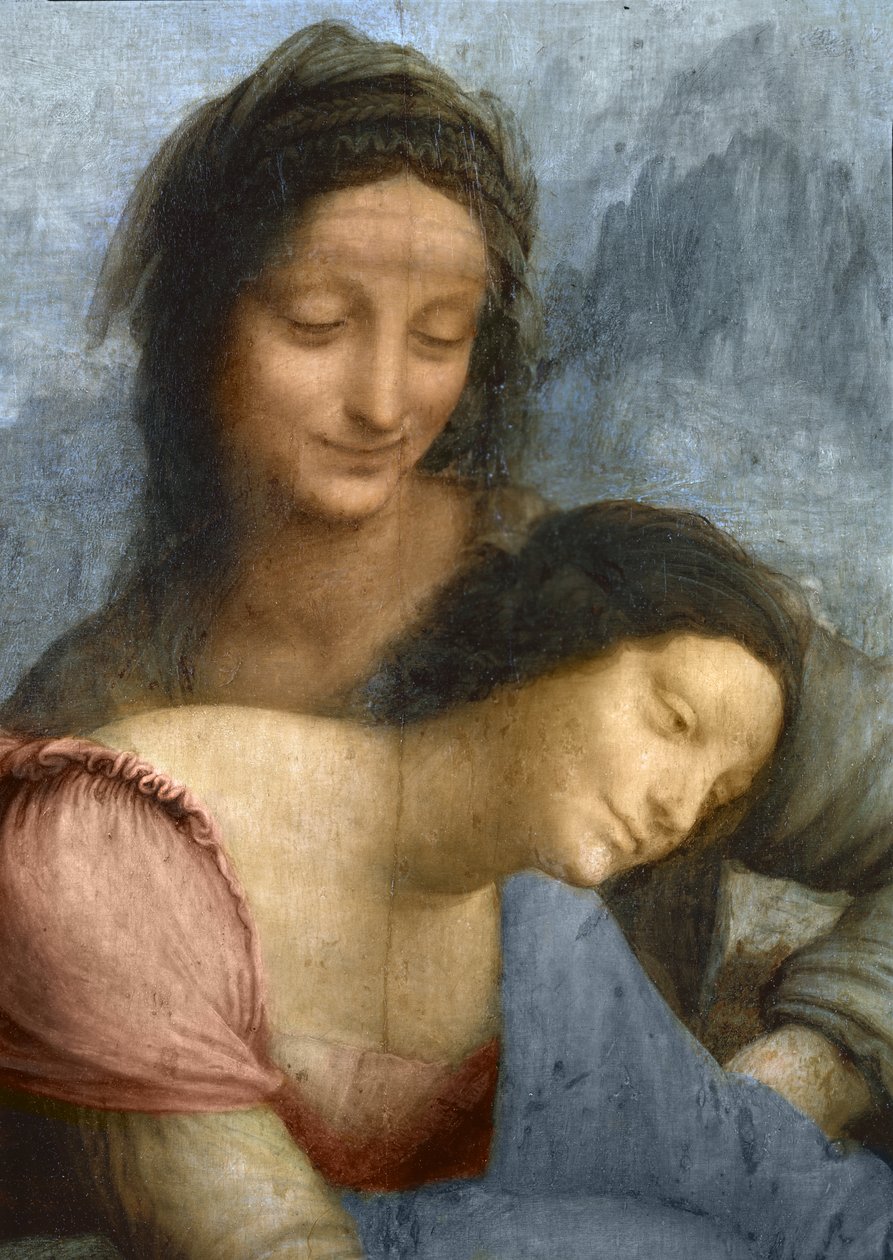 Detail Panny Marie a sv. Anny z Panny Marie s dítětem se sv. Annou, kolem 1510 (olej na desce) od Leonardo da Vinci