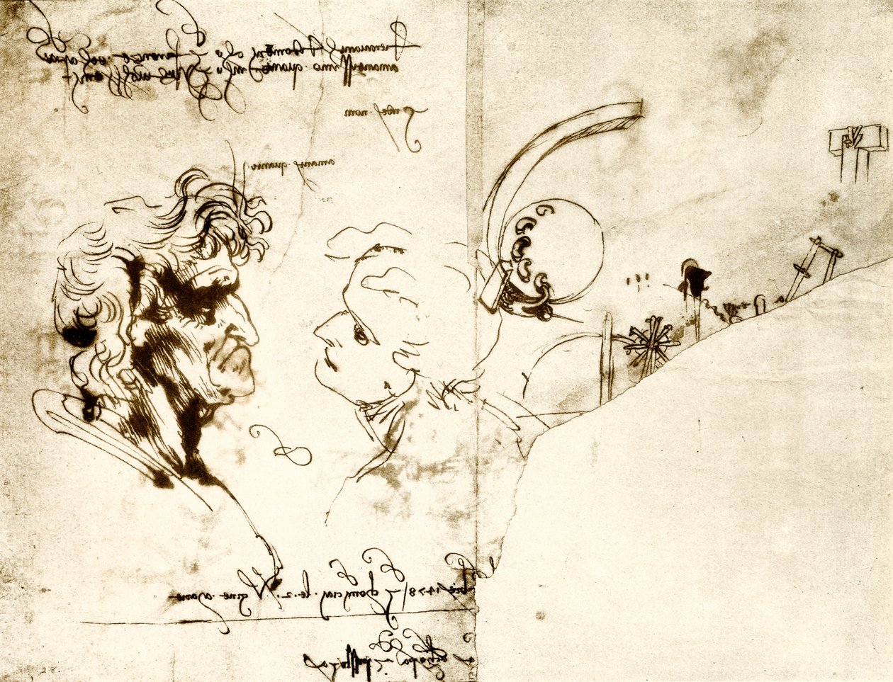 Návrhy dvou mužských hlav od Leonardo da Vinci