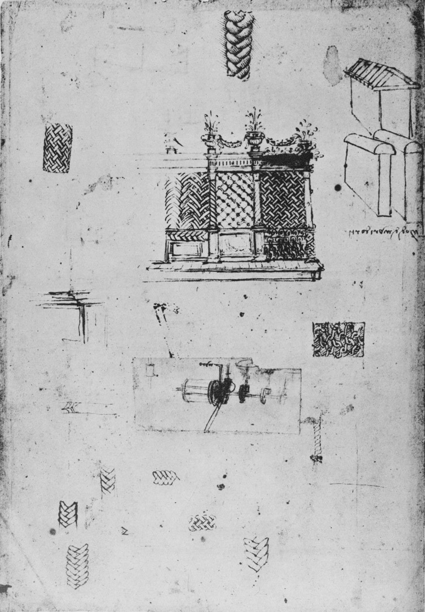 Kresba dekorativní obrazovky a jiných náčrtů, c1480 1945 od Leonardo da Vinci