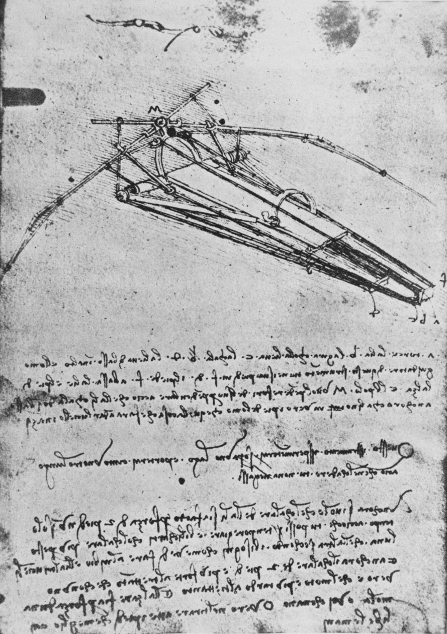 Kresba létajícího stroje, c1480 1945 od Leonardo da Vinci