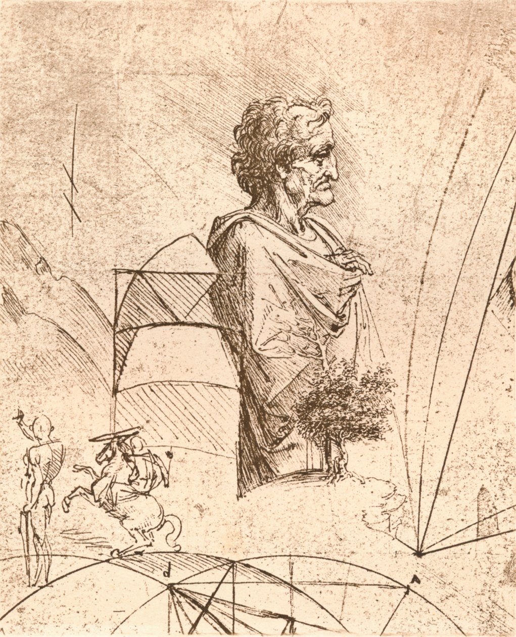 Kresba busty a drobné skici, c1472-c1519 1883 od Leonardo da Vinci