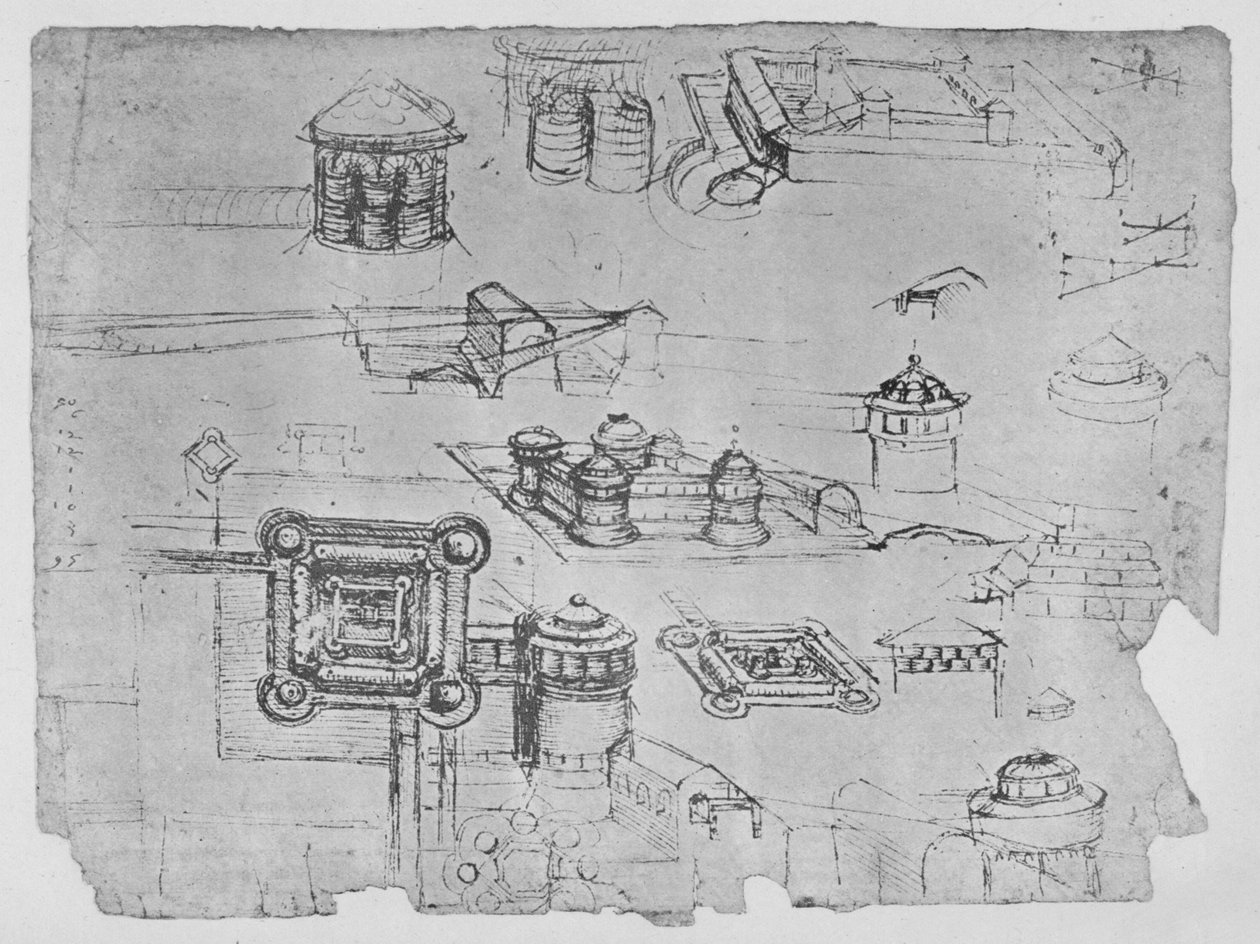 Kresby čtvercového hradu, c1480 1945 od Leonardo da Vinci