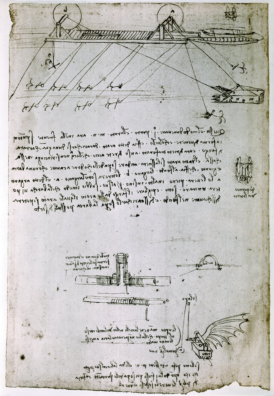 Výňatek z Da Vinciho rukopisu popisující princip a konstrukci "mořského bagru" (rukopis) od Leonardo da Vinci
