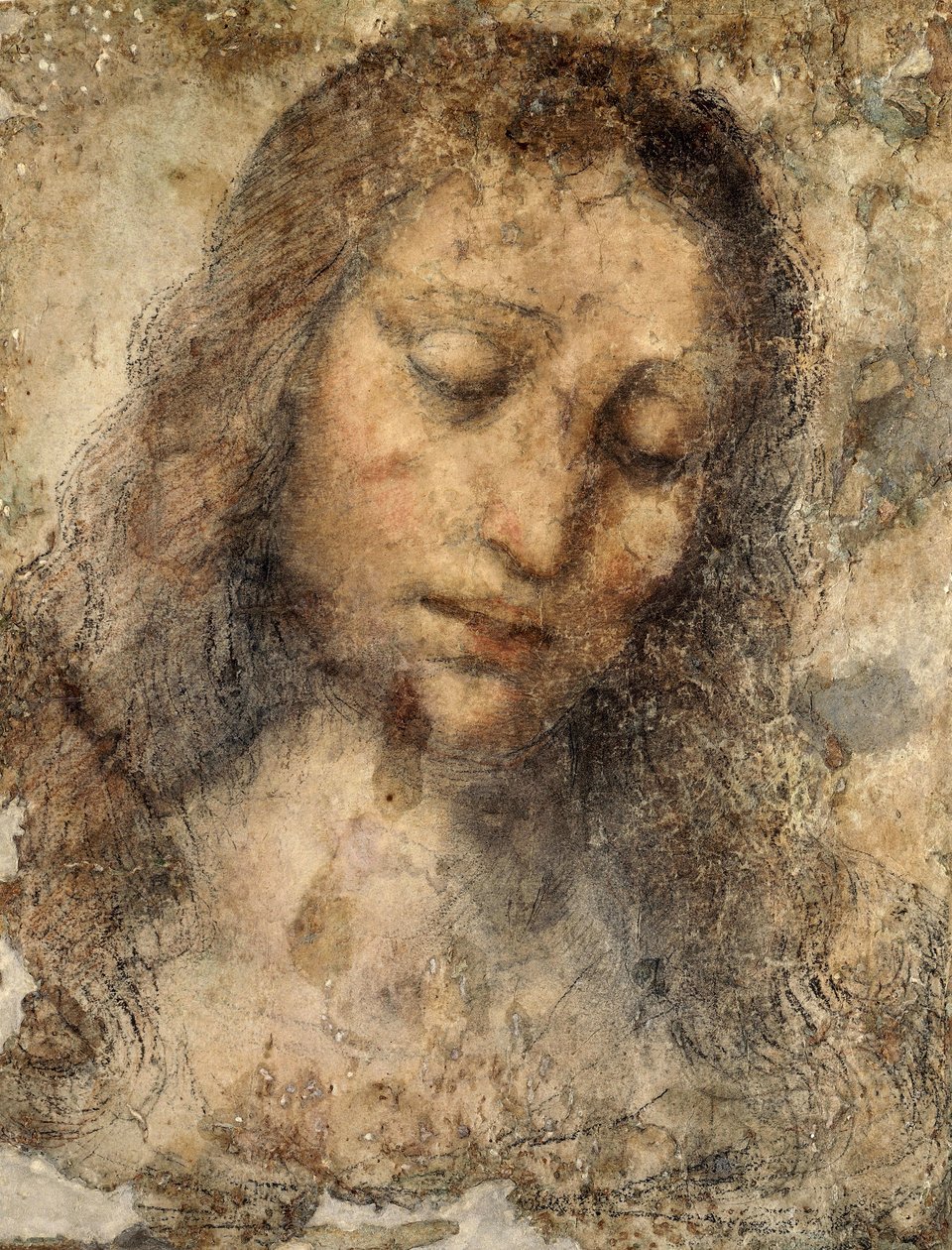 Tvář Ježíše Krista, od školy Leonardo, kopie z Poslední večeře od Leonarda da Vinciho (1452-1519) od Leonardo da Vinci
