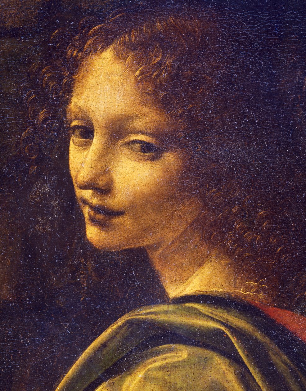 Tvář anděla, detail z Virgin of Rocks od Leonardo da Vinci