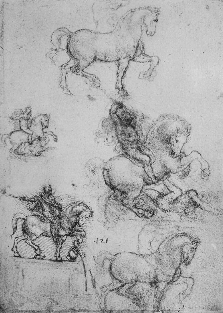 Pět studií koní a jezdců, c1480 1945 od Leonardo da Vinci