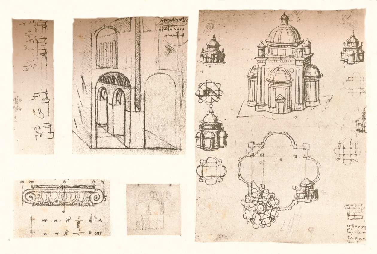 Pět architektonických výkresů, c1472-c1519 1883 od Leonardo da Vinci
