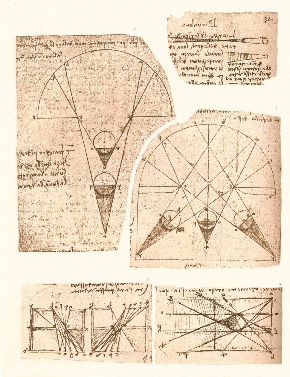 Pět diagramů ilustrujících teorii světla a stínu, c1472-c1519 1883 od Leonardo da Vinci