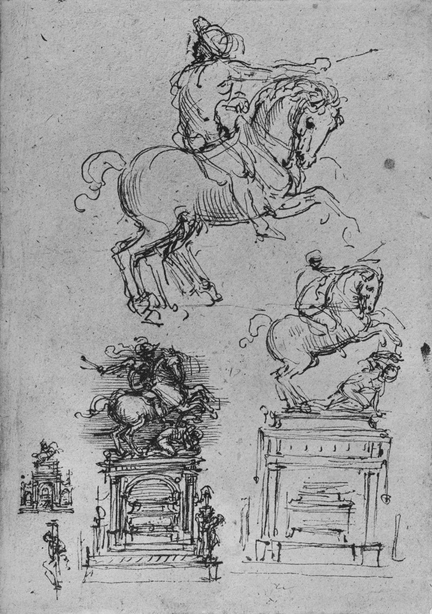 Čtyři studie pro jezdecký památník, c1480 1945 od Leonardo da Vinci
