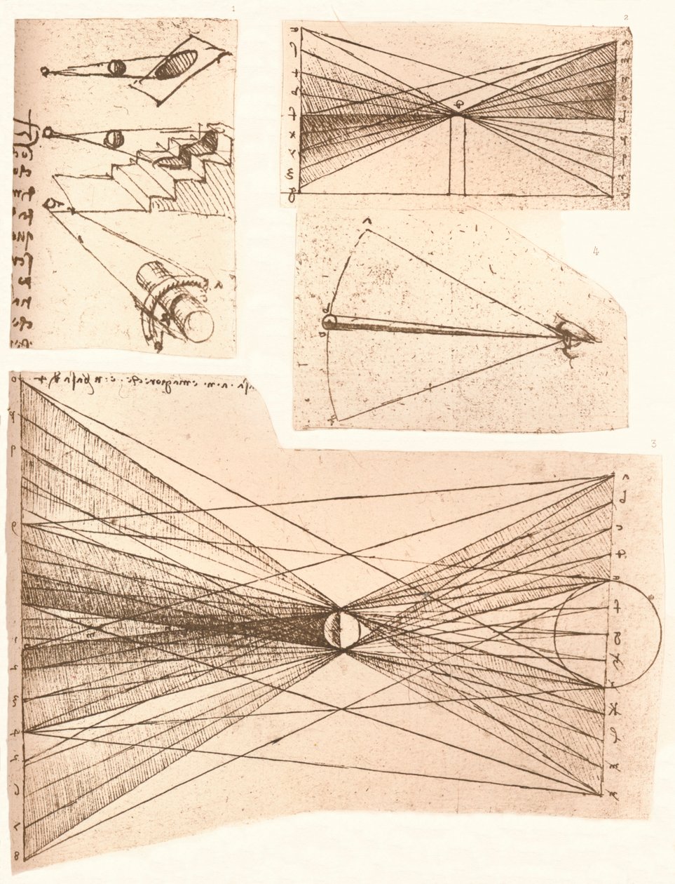 Čtyři diagramy ilustrující teorii světla a stínu, c1472-c1519 1883. od Leonardo da Vinci