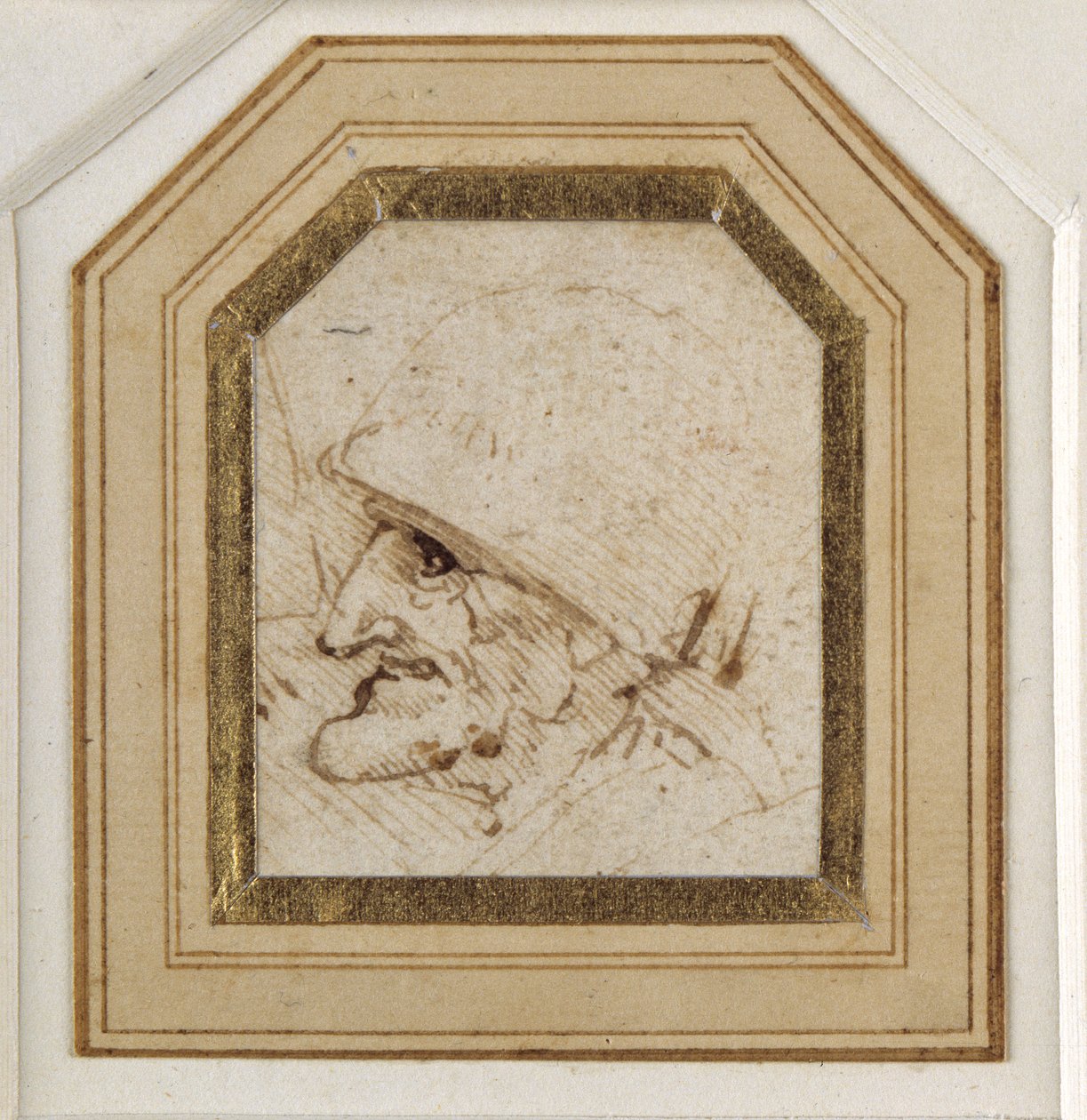 Groteskní hlava (pero a tuš na papíře) od Leonardo da Vinci